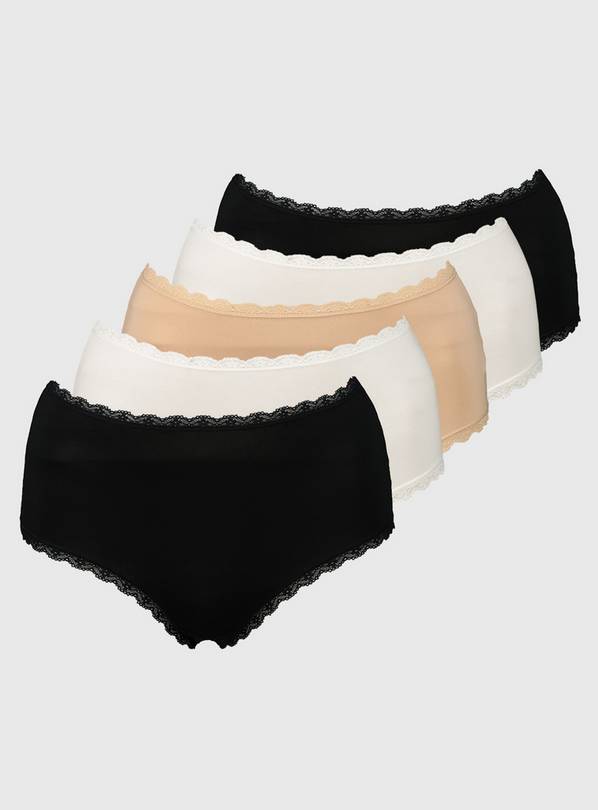 White, Black & Beige Supersoft Full Knickers 5 Pack - 6